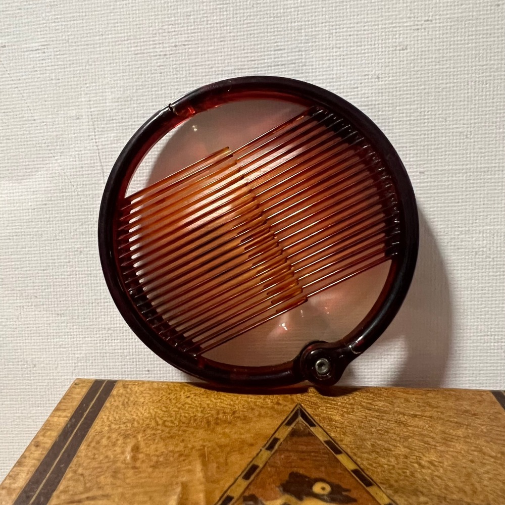 Vintage Amber Tortoiseshell Circular Folding Hair Comb Hinged ring retro updo